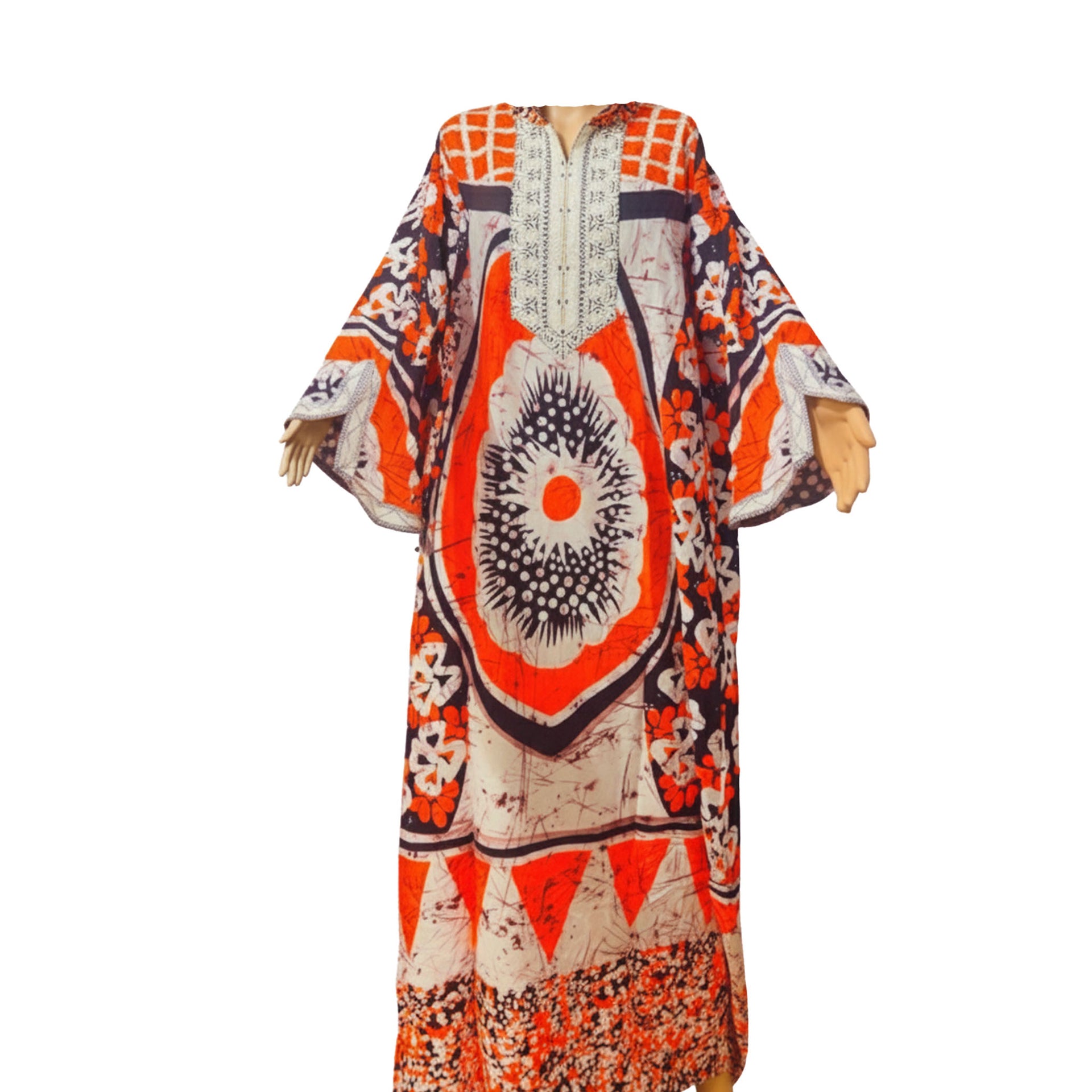 Robe Longue Africaine Motif Orange & Noir